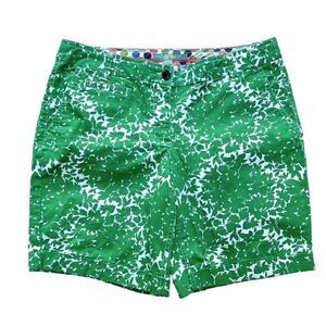 Boden Bermuda Chino Shorts Emerald Green White Floral Pattern Cotton size 10